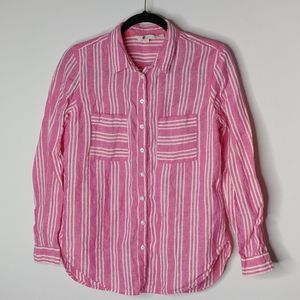 Boden pink white stripe linen button down top sz4r